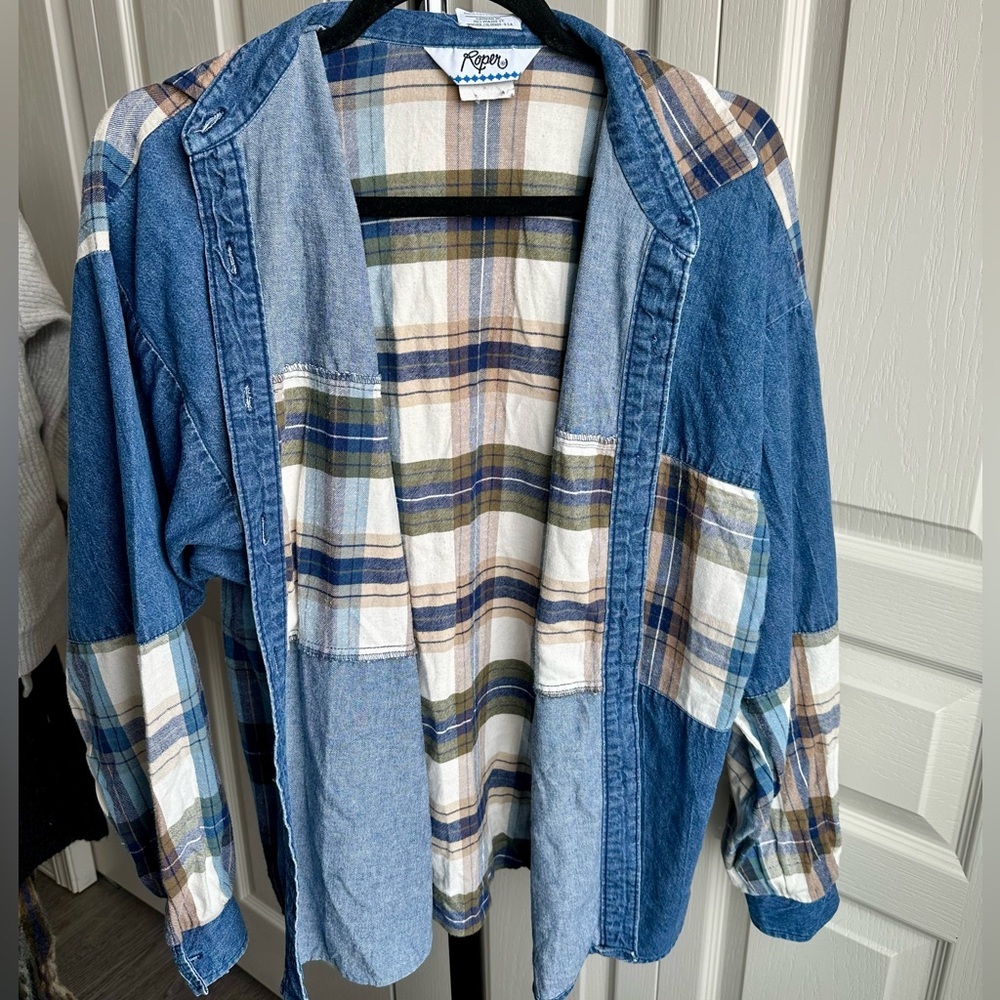 Vintage Roper Blue and Cream Plaid Western Cotton Shirt